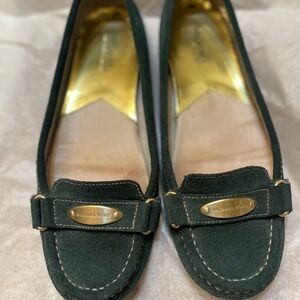 Michael Kors Green Suede Loafers with Gold Accents
